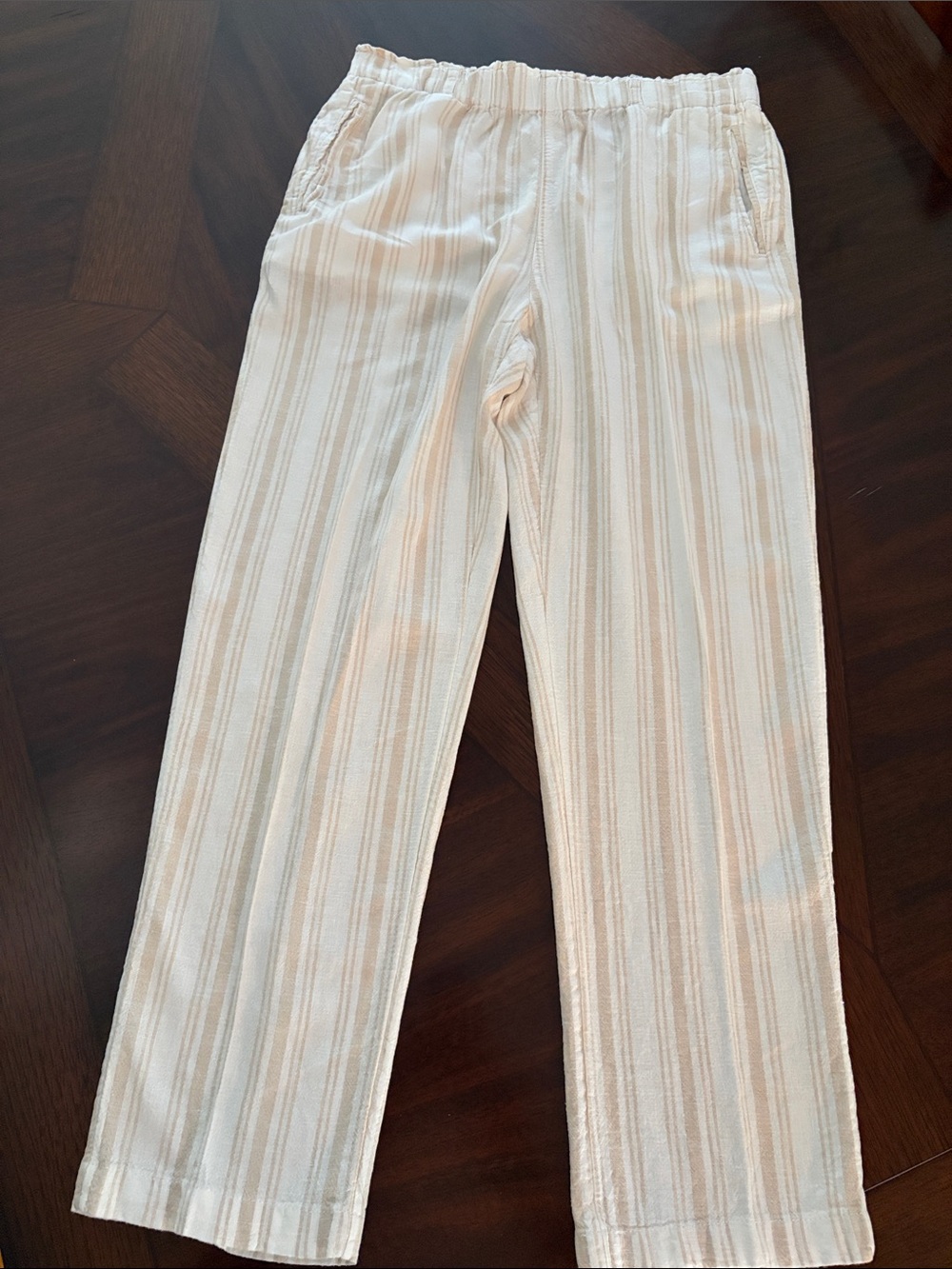 Striped Cream and white linen blend Pants